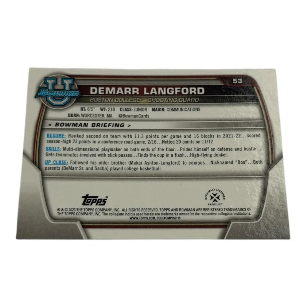 2023 Bowman University DeMarr Langford 1st Bowman Pink Parallel Card 53 BC